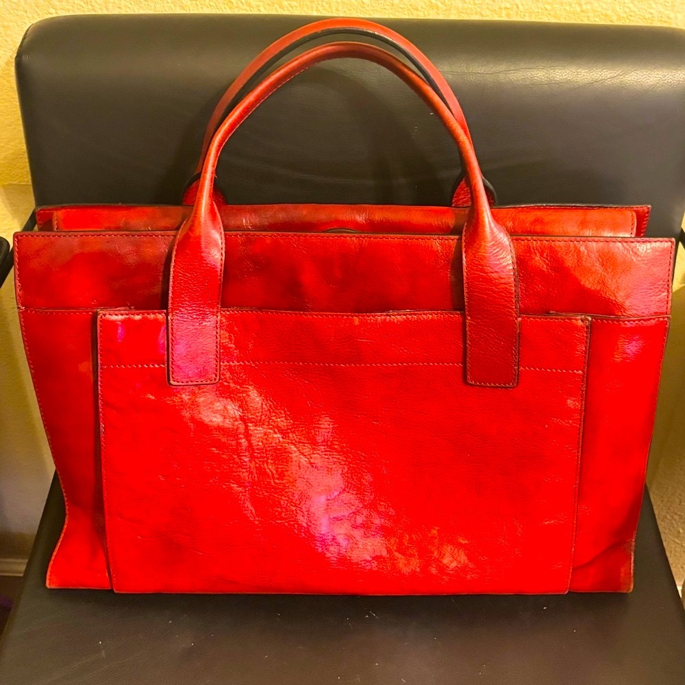 Vintage WILSONS Pelle Studio ITALIAN LEATHER Large RED LEATHER Briefbag Tote